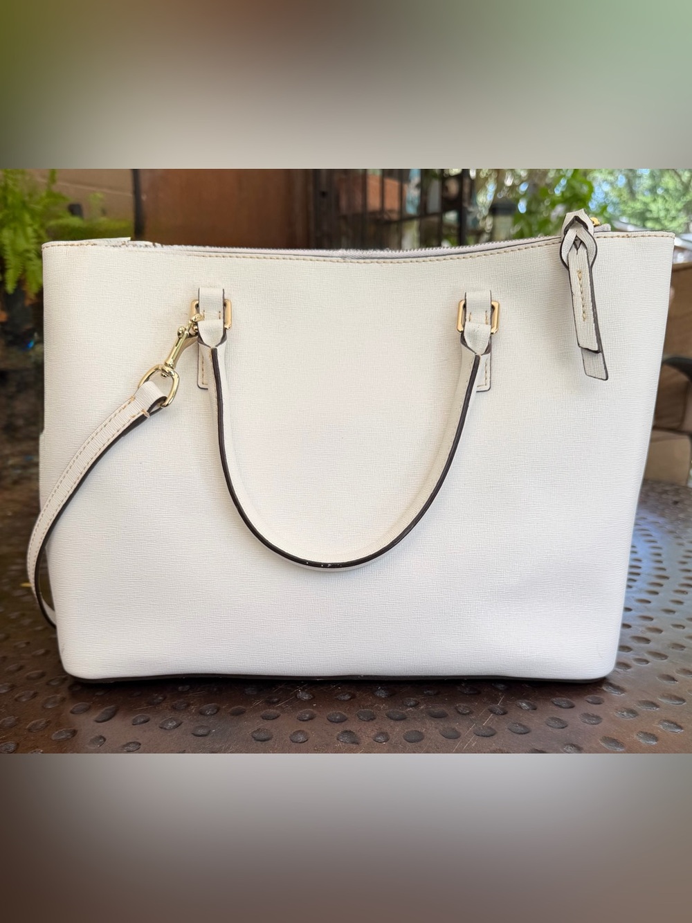 Dooney & Bourke White Saffiano Satchel with Gold Hardware - Picture 4 of 8